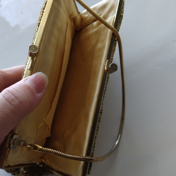 Gold Beaded Art Deco pattern Bag Evening Purse Clutch Vintage Antique Fashion - Picture 4 of 5